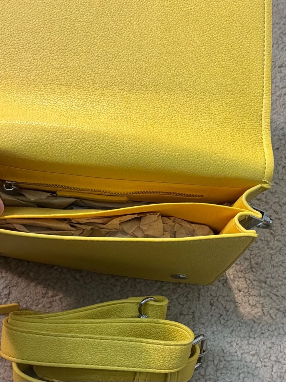 Yellow Embellished Crossbody Bag with Detachable Strap - Picture 5 of 5